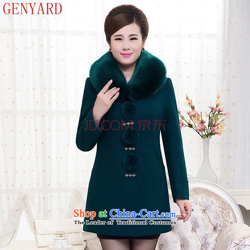Genyard new autumn and winter in older women's gross middle-aged moms load jacket?   in the stylish long a wool coat blue 5XL,GENYARD,,, shopping on the Internet