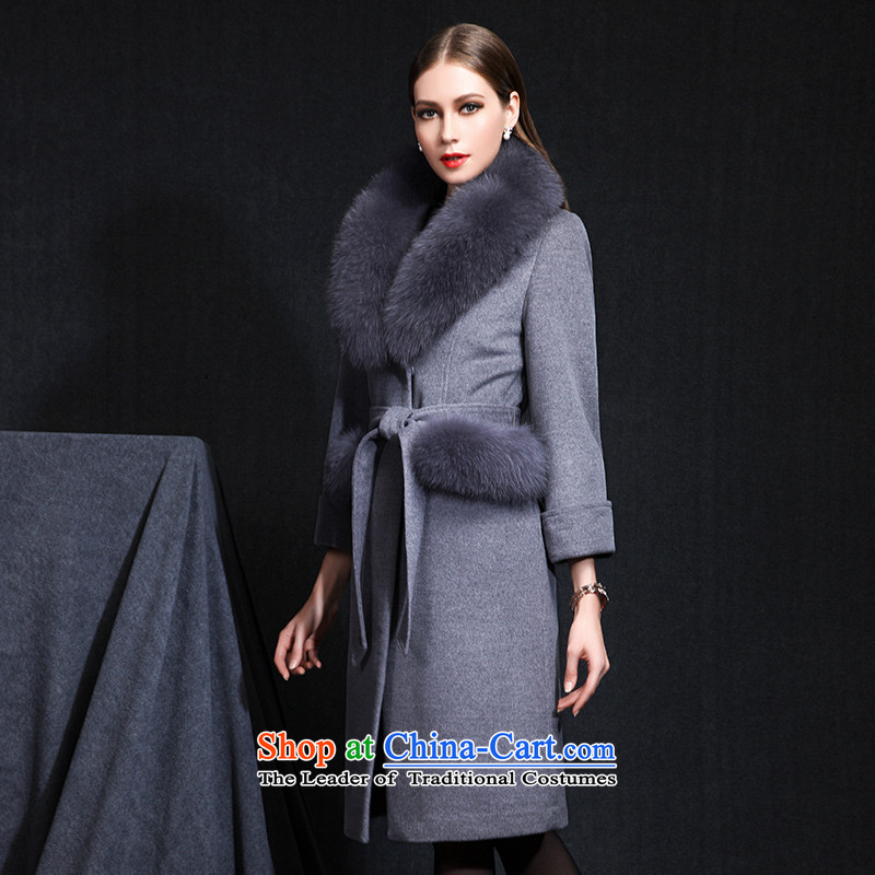 Yuen-core women 2015 winter clothing new stylish Fox for long temperament, Gross Gross?? coats gray jacket girl , L, Yuen core , , , shopping on the Internet