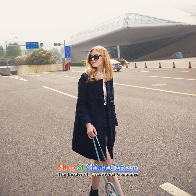 Use Show New Winter 2015 round-neck collar single row detained a wool coat stylish Sau San? Women's jacket gross dark blue , L, mystery Soo , , , shopping on the Internet