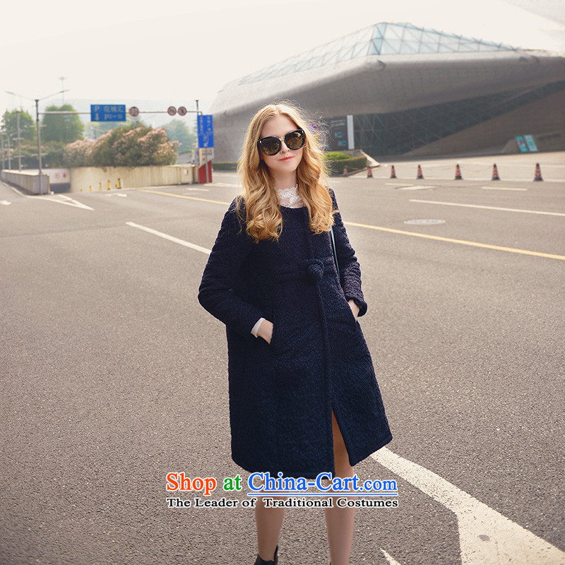 Use Show New Winter 2015 round-neck collar single row detained a wool coat stylish Sau San? Women's jacket gross dark blue , L, mystery Soo , , , shopping on the Internet