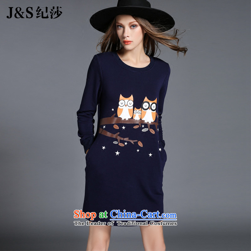 Elizabeth 2015 Western brands and discipline of the new add-in women's large thick winter clothing to increase the stamp duty thick mm coated animals dresses long-sleevedZR2131- dark blue4XL