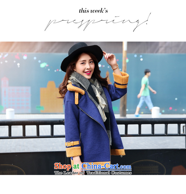 Park woke up to 2015 winter clothing new Korean fashion color plane collision stitching?? jacket coat gross female blue XS picture, prices, brand platters! The elections are supplied in the national character of distribution, so action, buy now enjoy more preferential! As soon as possible.