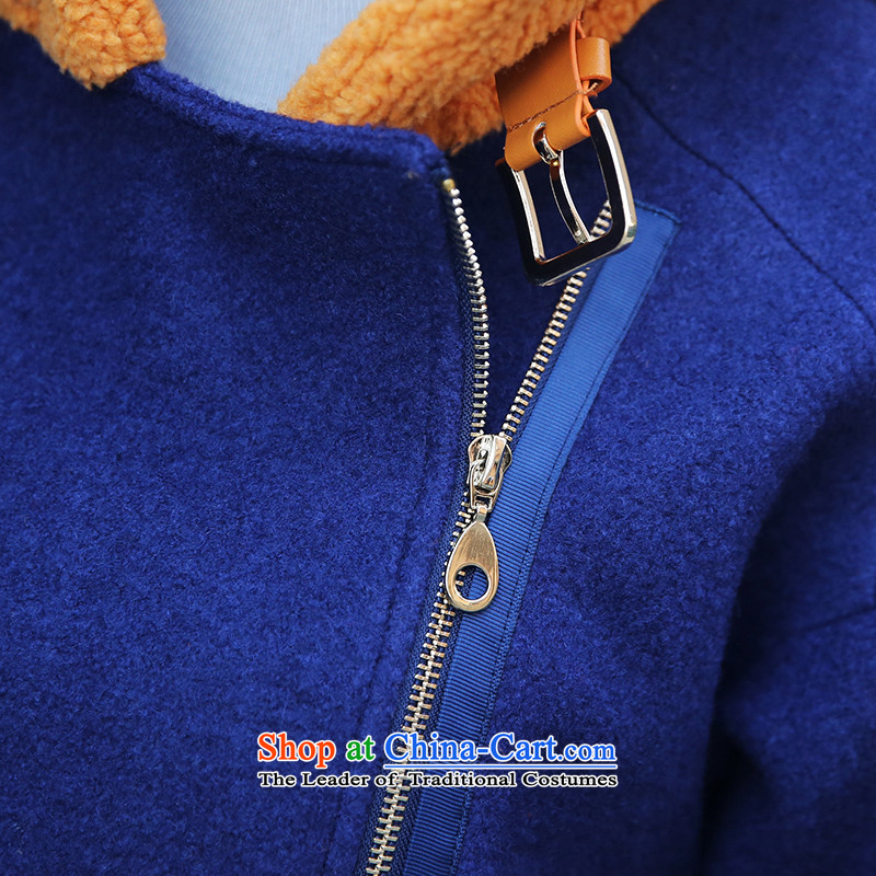 Park woke up to 2015 winter clothing new Korean fashion color plane collision stitching?? jacket coat gross female blue XS, awakening Paradise Shopping on the Internet has been pressed.