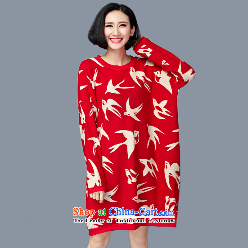 2015 Autumn and Winter Korea MEISUDI version of large numbers of ladies fashionable individual stamp loose wild video thin solid fat mm long-sleeved dresses red are code (loose) (Mei Su MEISUDI) , , , shopping on the Internet