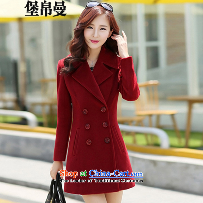 9Cayman?2015 Fort autumn and winter new Korean girl who decorated in double-long hair??6069 coats?wine red?M