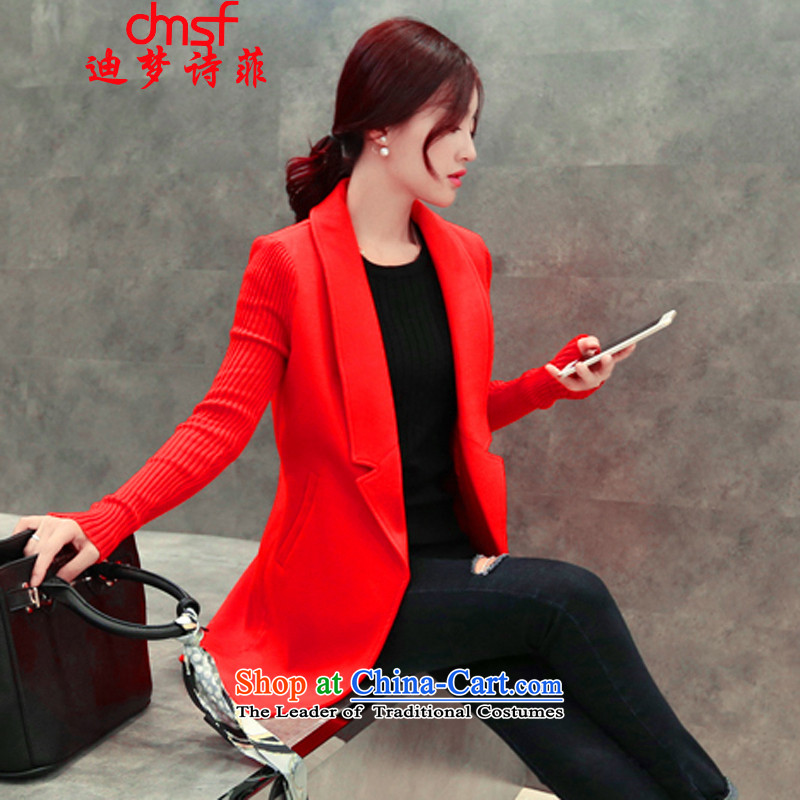 The achievement of poetry, 2015 autumn and winter new women's Korea version in the video thin long Sau San, Western business suits coats a knitting cuff gross? jacket female red windbreaker M Dream Deere (dmsf poem) , , , shopping on the Internet