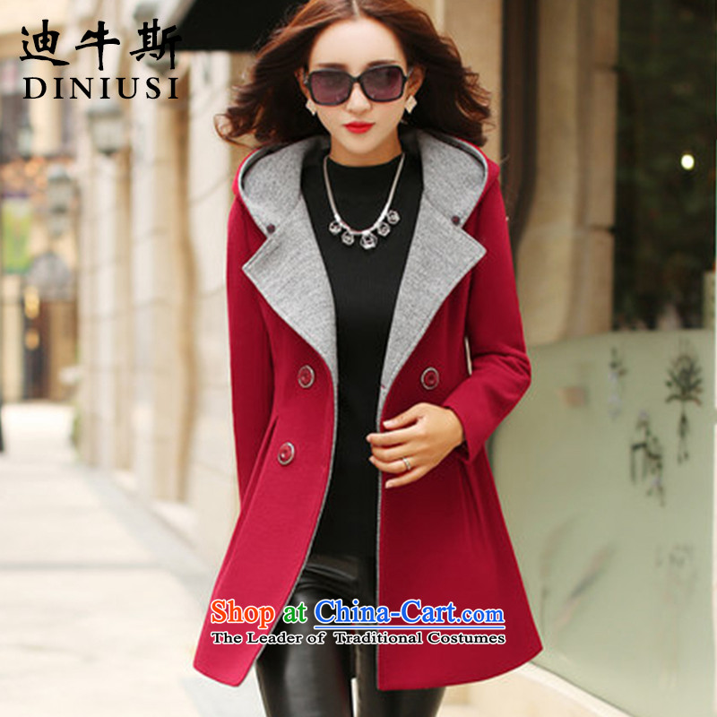 The achievement of the 2015 autumn and winter new women's gross in long jacket?) gross collar cap a wool coat pink , Deere M , , , shopping on the Internet