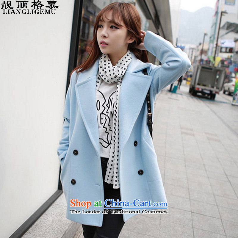 The beautiful, 2015 Fall_Winter Collections new coats of ladies hair? Korean wild 7727B female sky blue jacket??L