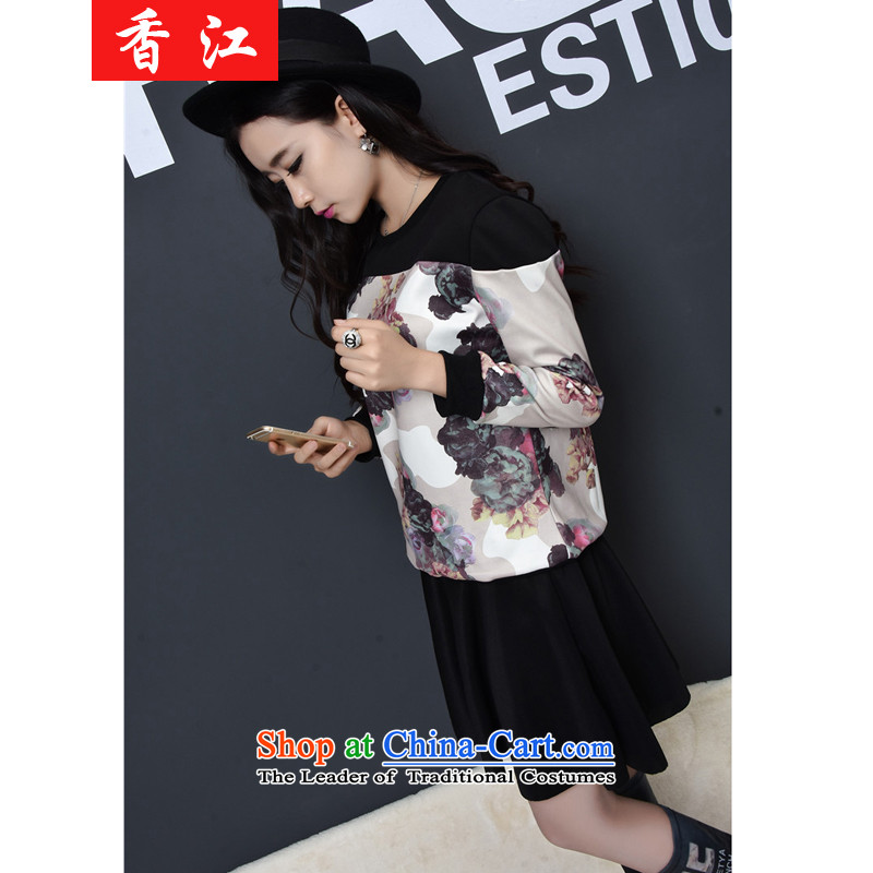 Xiang Jiang?2015 to increase the number of women with thick new autumn mm package graphics thin thick sister two kits 200 catties plus lint-free t-shirt skirts?026?Black Large 5XL