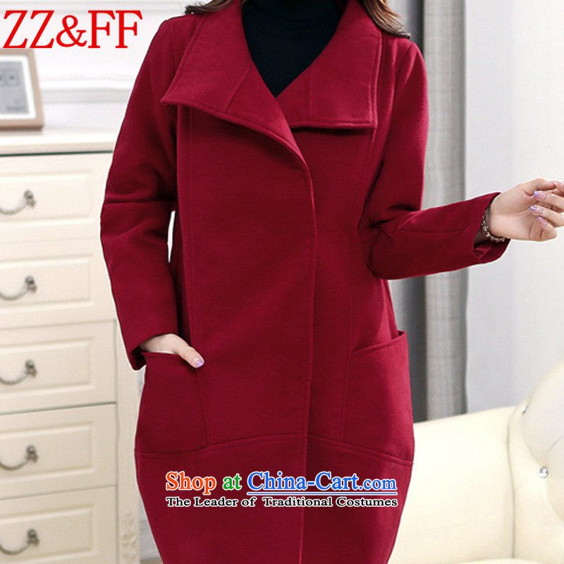 2015 Autumn and winter Zz&ff new Korean version in the Sau San long loose larger gross? jacket a wool coat WT5360 female wine red XXXL,ZZ&FF,,, shopping on the Internet