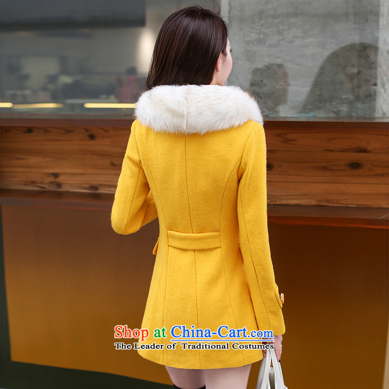 Flame of New Korea 2015 winter version of large numbers of women who are graphics thin a wool coat in the double-long hair? Jacket Yellow XL, Director Yan Shopping on the Internet has been pressed.