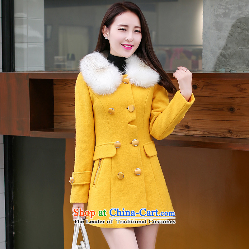 Flame of New Korea 2015 winter version of large numbers of women who are graphics thin a wool coat in the double-long hair? Jacket Yellow XL, Director Yan Shopping on the Internet has been pressed.