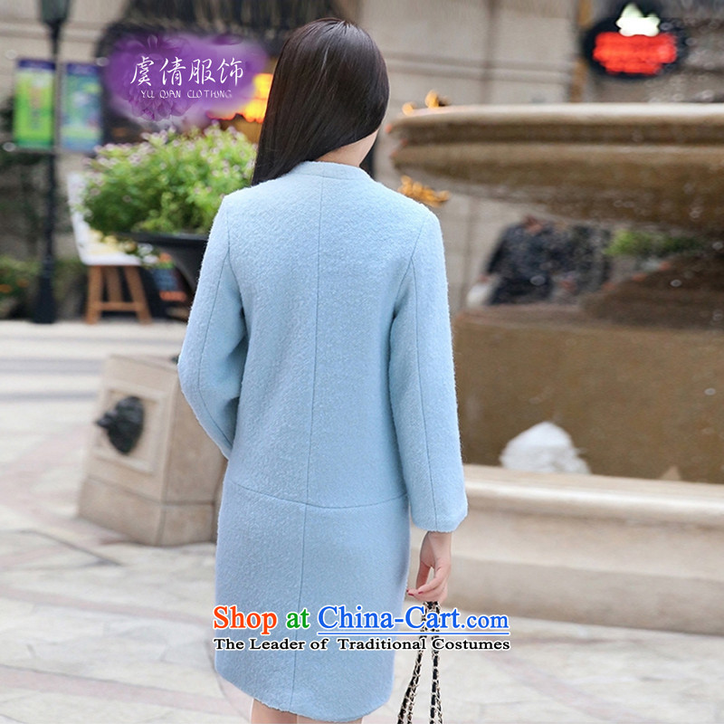 Yu Chien YQ 2015 autumn and winter nail pearl diamond V-neck in long aristocratic wool temperament elegant jacket Y322 gross? thick blue M Yu Chien dress (YU QIAN) , , , shopping on the Internet