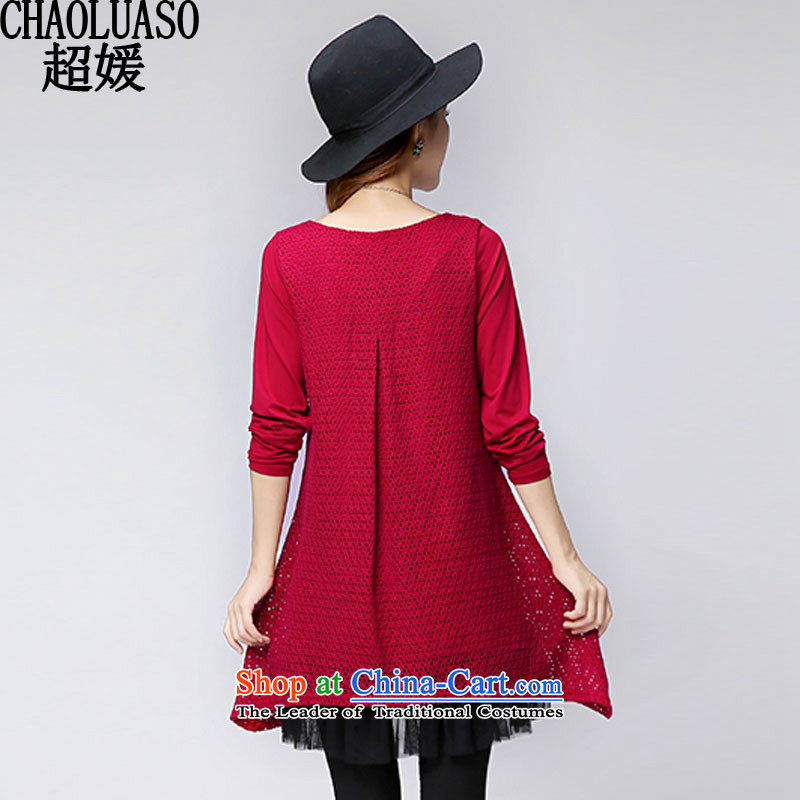 Ultra-yuan autumn and winter load new Korean version of large numbers of ladies to intensify the thick mm long-sleeved relaxd dress short skirts, forming the video thin red XXL, CY278 ultra-yuan (CHAOLUASO) , , , shopping on the Internet