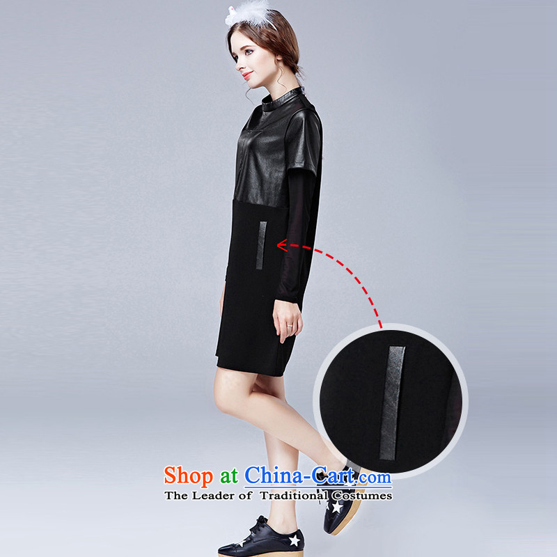 Rui Mei to large 2015 Fall/Winter Collections for women to new XL Sau San PU stitching forming the long-sleeved dresses N1636 2XL, Rui Mei be black (RIUMILVE) , , , shopping on the Internet