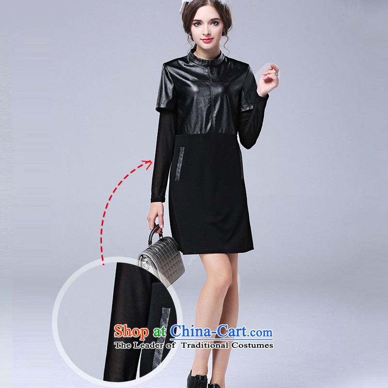Rui Mei to large 2015 Fall/Winter Collections for women to new XL Sau San PU stitching forming the long-sleeved dresses N1636 2XL, Rui Mei be black (RIUMILVE) , , , shopping on the Internet