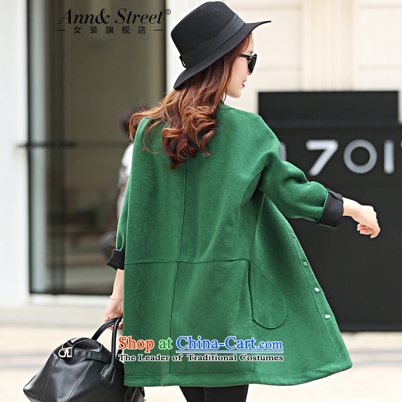 Anne Road 2015 new Korean style of autumn and winter round-neck collar pure color is long single row of coats jacket female green? , L, Anne Avenue (annstreet) , , , shopping on the Internet