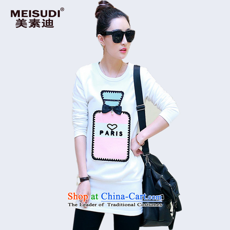 2015 Autumn and Winter Korea MEISUDI version of large numbers of female add warm in lint-free thick solid long sleeved clothes loose video thin wild white long-sleeved T-shirt2XL