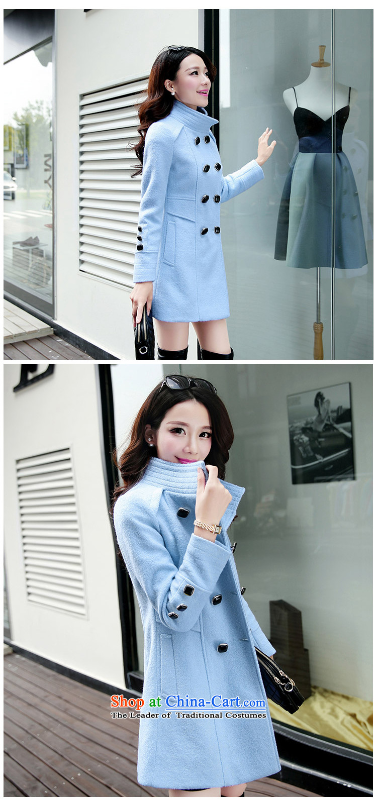 Chikanari 2015 Fall/Winter Collections of female new temperament gross coats Korea version? Thin collar double row is long, large blue jacket? gross L picture, prices, brand platters! The elections are supplied in the national character of distribution, so action, buy now enjoy more preferential! As soon as possible.