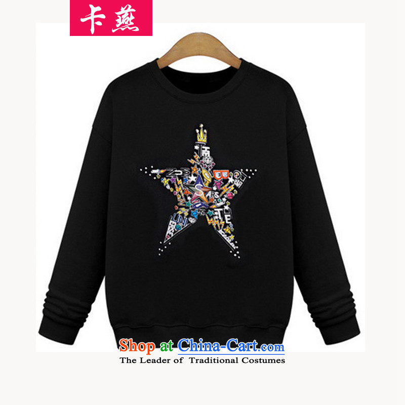 Card Code women's King Yin autumn and winter new MM thick and stamp sweater girl to intensify the Western liberal video thin black long-sleeved shirt, forming the meat 0591 petokraka black?4XL