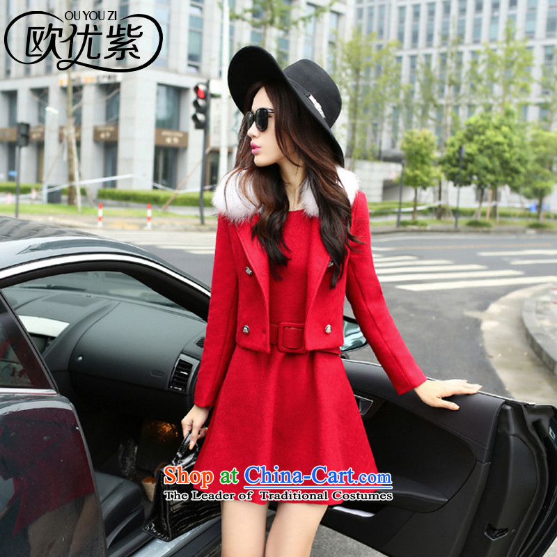 The OSCE optimize purple 2015 autumn and winter for women Korean small incense wind hair? The skirt kit Y1820 RED?M