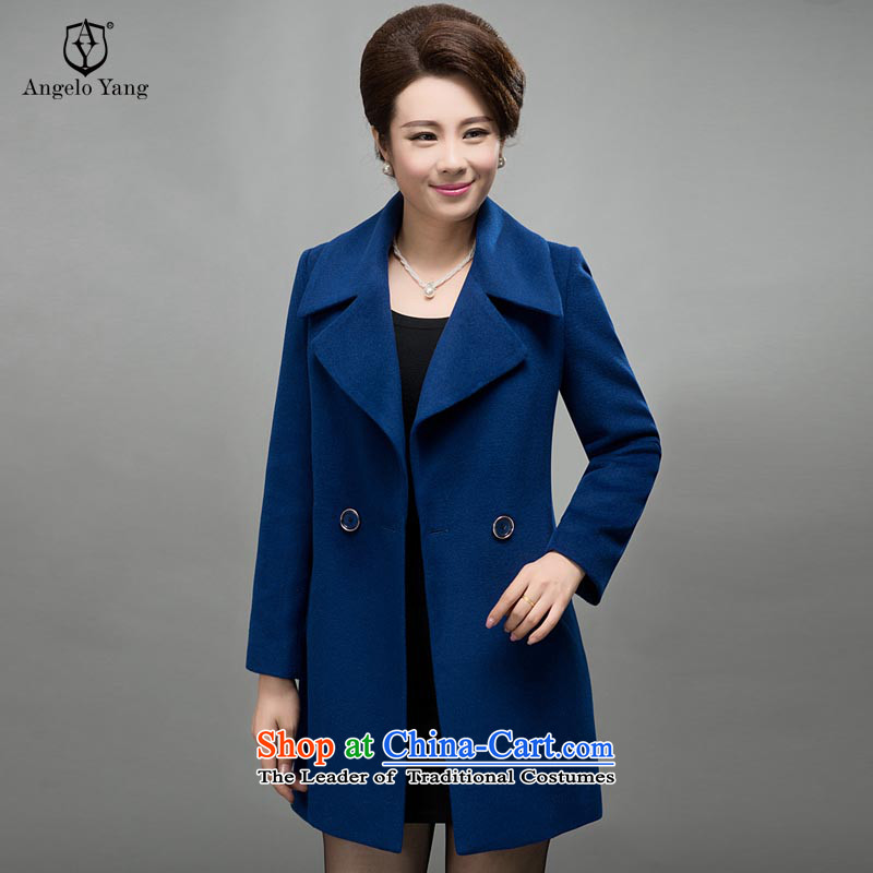 On its large speaker women 2015 autumn and winter coats new cashmere women long Korean mother coat with gross? woolen coat female) to intensify the blue XXXL,ANGELOYANG,,, shopping on the Internet
