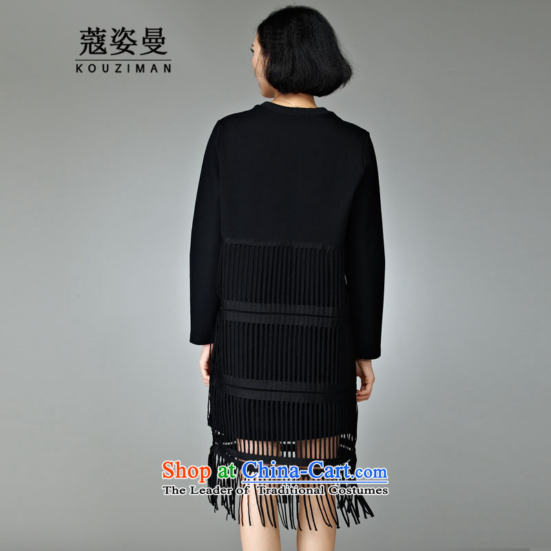 Khao Lak Gigi Lai Man of autumn and winter 2015 new products to xl long-sleeved dresses edging new mm female body decorated in rich graphics thin black 3XL, thick people Gigi Lai (KOUZIMAN COE) , , , shopping on the Internet