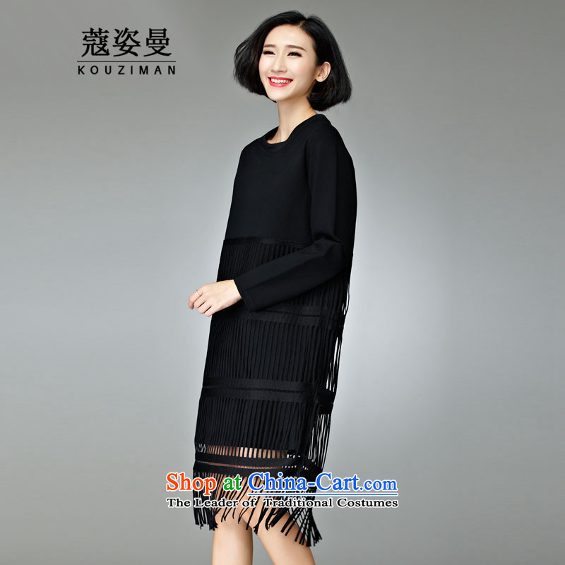 Khao Lak Gigi Lai Man of autumn and winter 2015 new products to xl long-sleeved dresses edging new mm female body decorated in rich graphics thin black 3XL, thick people Gigi Lai (KOUZIMAN COE) , , , shopping on the Internet
