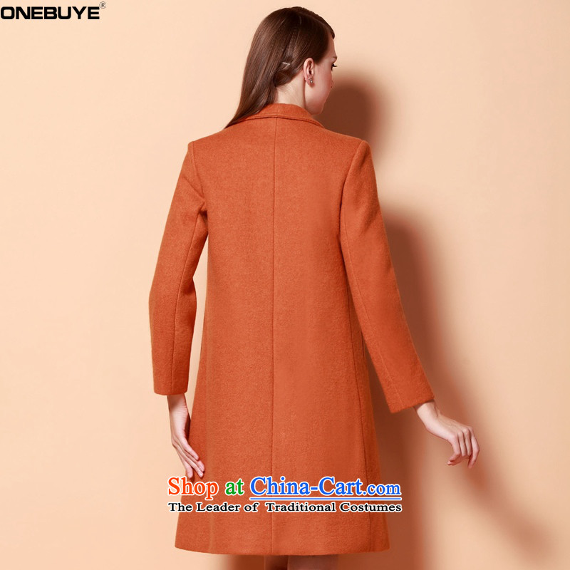  Europe and the atmosphere of solid color ONEBUYE large wild stylish reverse collar on chancing long long-sleeved a wool coat female orange M,one BUYE,,, shopping on the Internet
