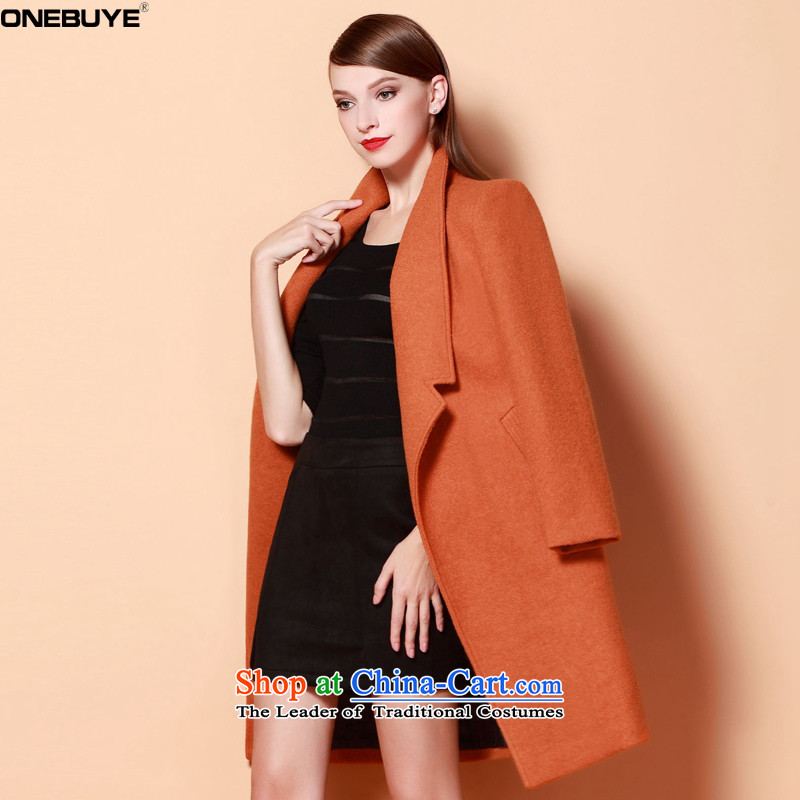  Europe and the atmosphere of solid color ONEBUYE large wild stylish reverse collar on chancing long long-sleeved a wool coat female orange M,one BUYE,,, shopping on the Internet
