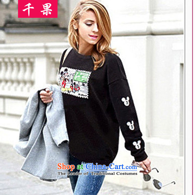 Thousands of fruit thick mm autumn female larger fall inside the girl coat 2015 to increase the burden of long-sleeved sweater fatties 200 loose coat 0592 Black 4XL, QIANGUO fruit (thousands) , , , shopping on the Internet