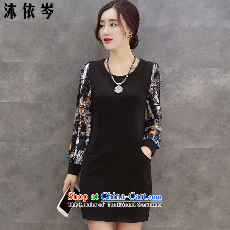 In accordance with the CEN 2015 bathing in the autumn and winter New Women Korean large thin graphics Sau San Fat MM long-sleeved stitching plus lint-free dresses, forming the thick black XXL, bathing in the according to 108# Cen (MYC) , , , shopping on the Internet