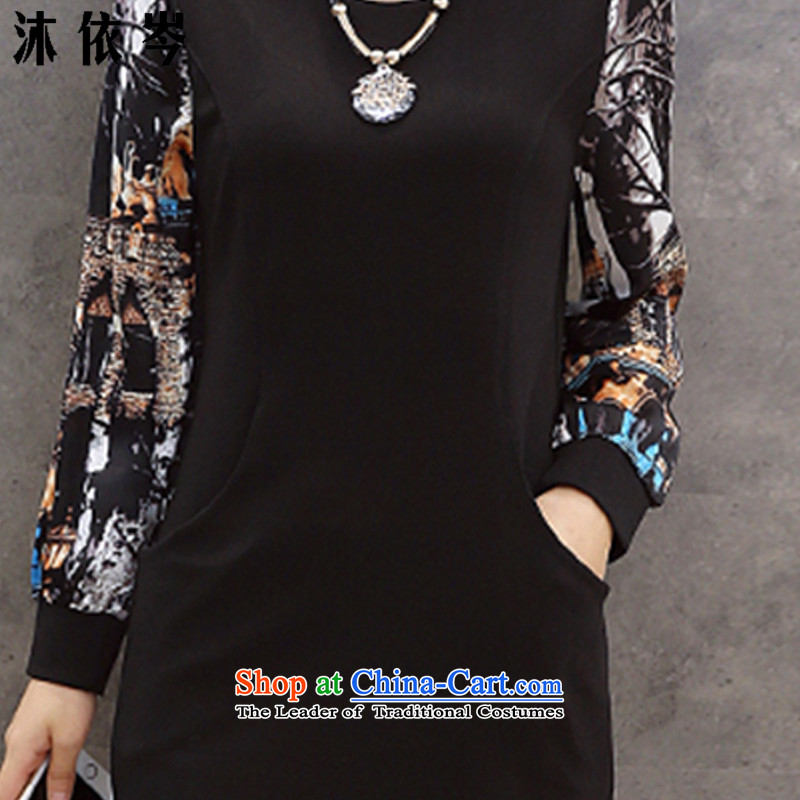 In accordance with the CEN 2015 bathing in the autumn and winter New Women Korean large thin graphics Sau San Fat MM long-sleeved stitching plus lint-free dresses, forming the thick black XXL, bathing in the according to 108# Cen (MYC) , , , shopping on the Internet