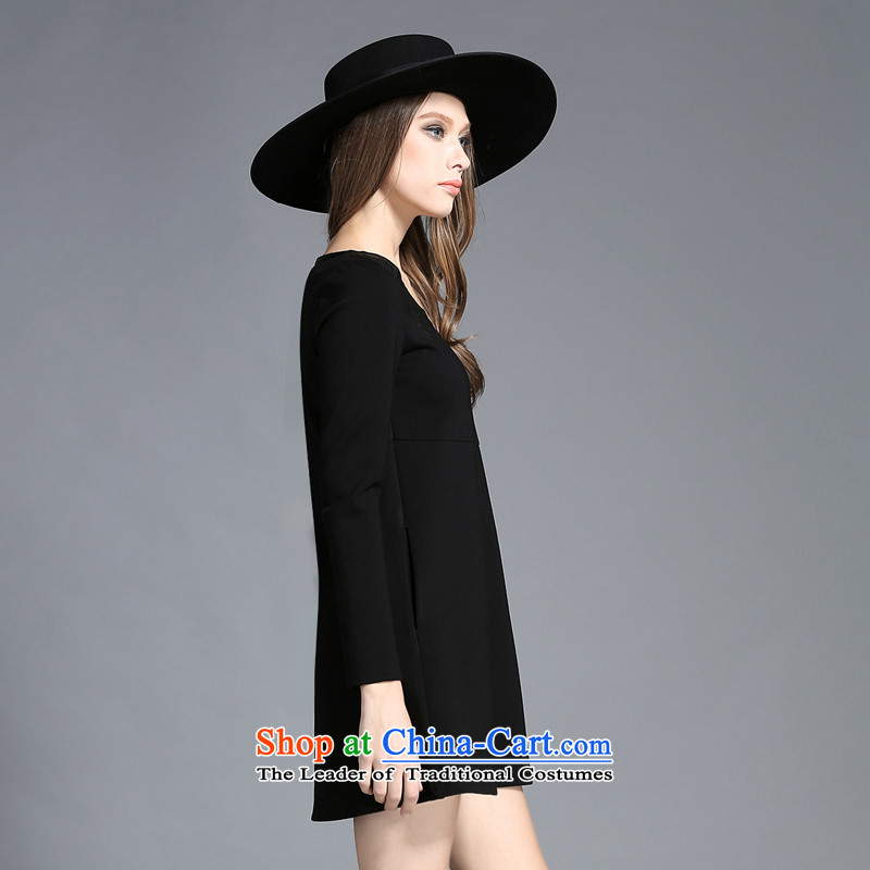 Rui Mei to large 2015 Fall/Winter Collections for women to new xl relaxd casual gross? collage leather long-sleeved dresses C7253 4XL, Rui Mei be black (RIUMILVE) , , , shopping on the Internet