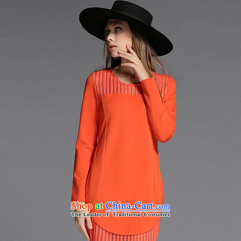 Rui Mei to large 2015 Fall/Winter Collections for women to new xl gauze stitching long-sleeved Sau San dresses C7252 ORANGE 3XL, Rui Mei-RIUMILVE) , , , shopping on the Internet
