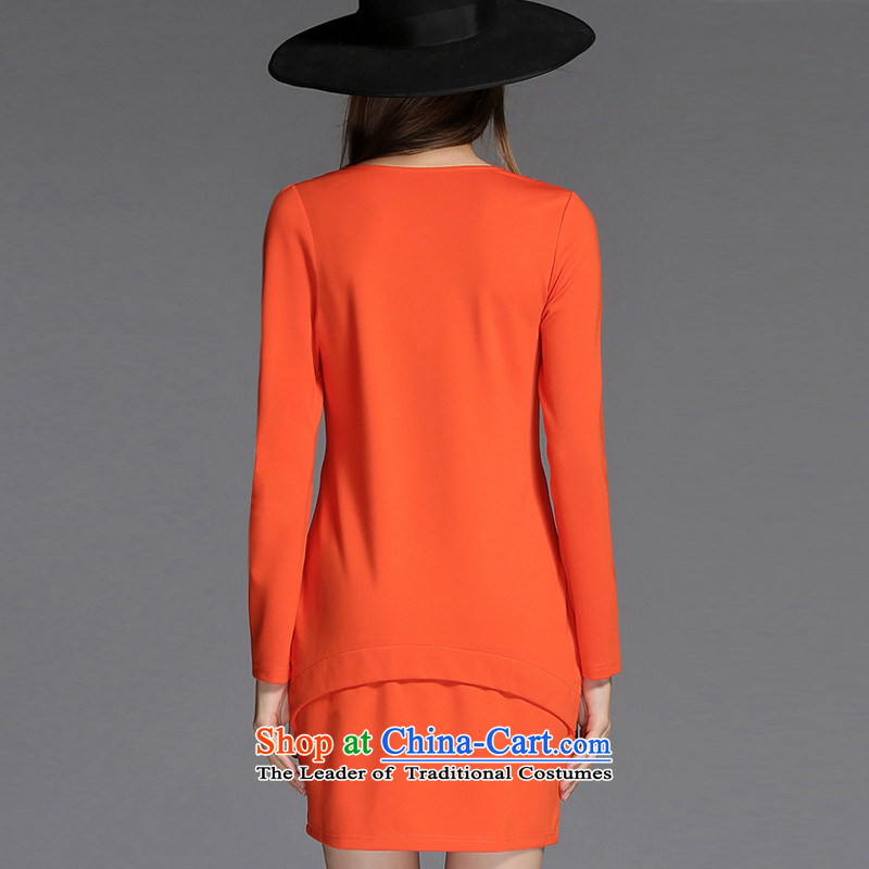 Rui Mei to large 2015 Fall/Winter Collections for women to new xl gauze stitching long-sleeved Sau San dresses C7252 ORANGE 3XL, Rui Mei-RIUMILVE) , , , shopping on the Internet