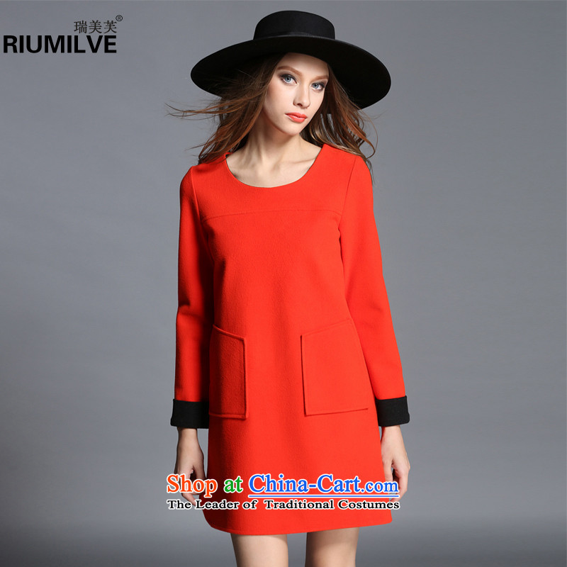 Rui Mei tolarge 2015 Fall_Winter Collections for women to new xl relaxd casual gross knocked? long-sleeved dresses C7255 Red2XL