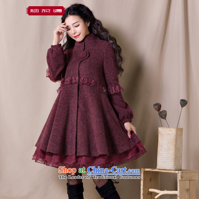 Fireworks Hot Winter 2015 new women's loose waist lace stitching gross Yan Lam Jacket coat? Stray dots of dark red?M pre-sale for 35 days.