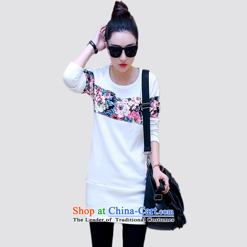 2015 Autumn and Winter Korea MEISUDI version of large numbers of women in the long Leisure wild plus extra thick coated shirt-stitching stylish graphics thin black XXL, long-sleeved T-shirt (miso MEISUDI) , , , shopping on the Internet