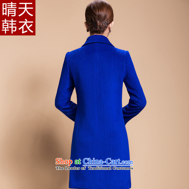 Sunny Korea 2015 autumn and winter clothing new for women in long hair? jacket a wool coat Blue M 12-20 Korea Yi shopping on the Internet has been pressed.