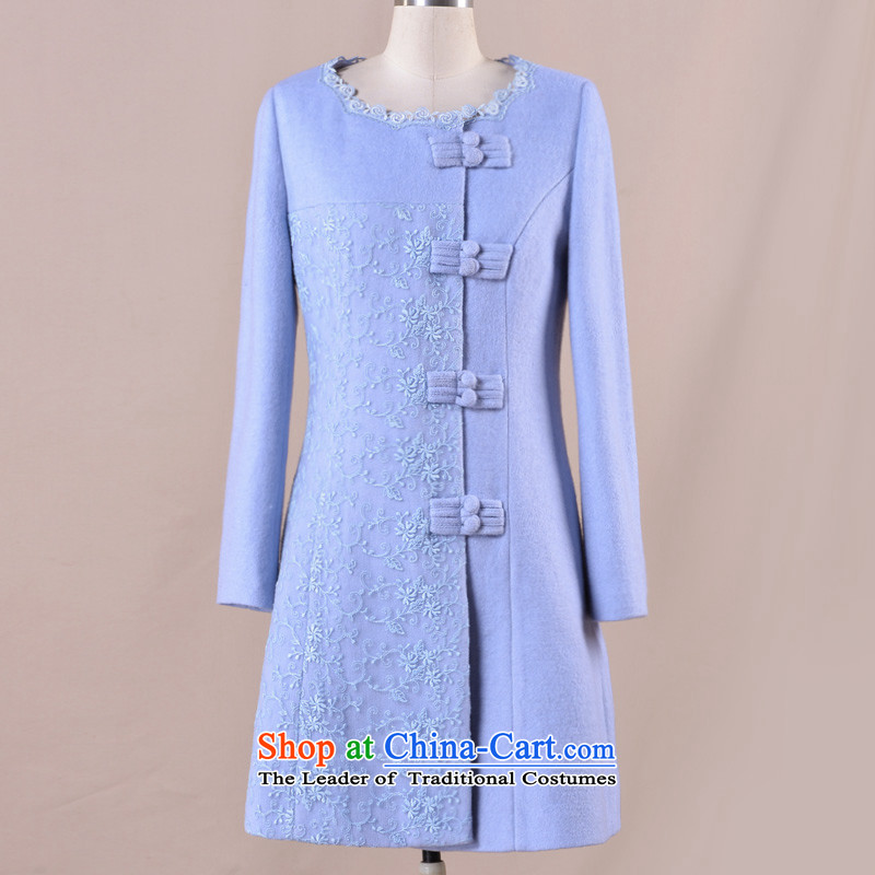 Fireworks Hot Winter 2015 new women in long hair retro overcoats Ching dream about water Blue M pre-sale of fireworks ironing shopping on the Internet has been pressed.