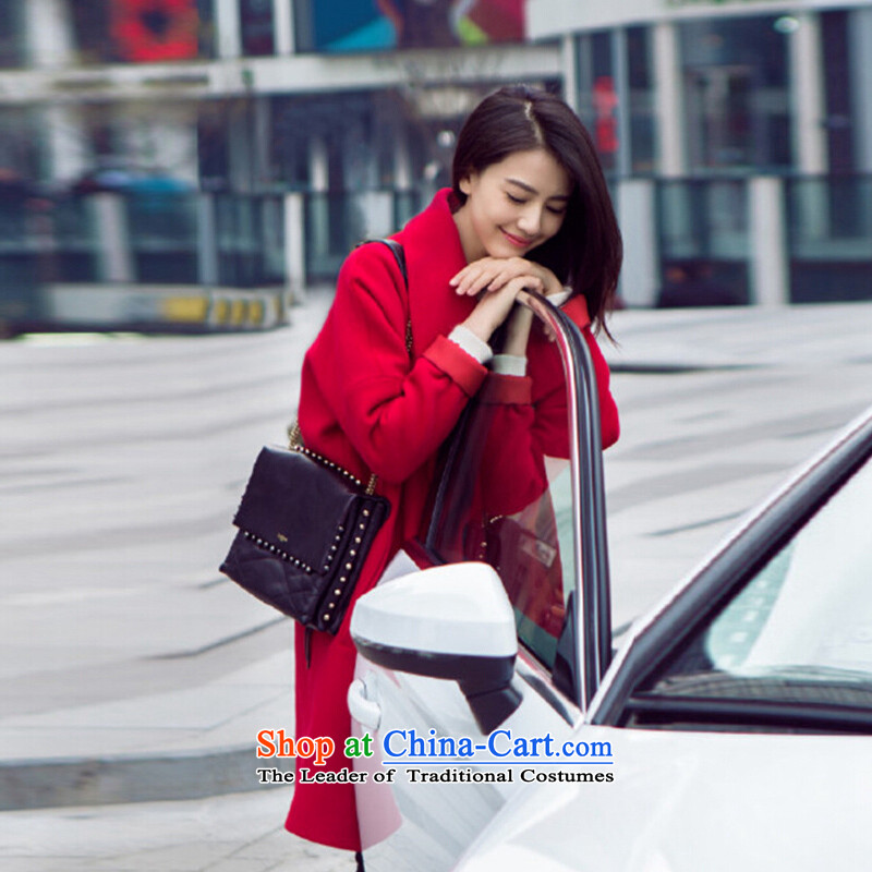 Min-European site large relaxd Gao Yuanyuan stars with style gross? jacket a wool coat girl in long red S 105 catties, Min KIOSK.... shopping on the Internet