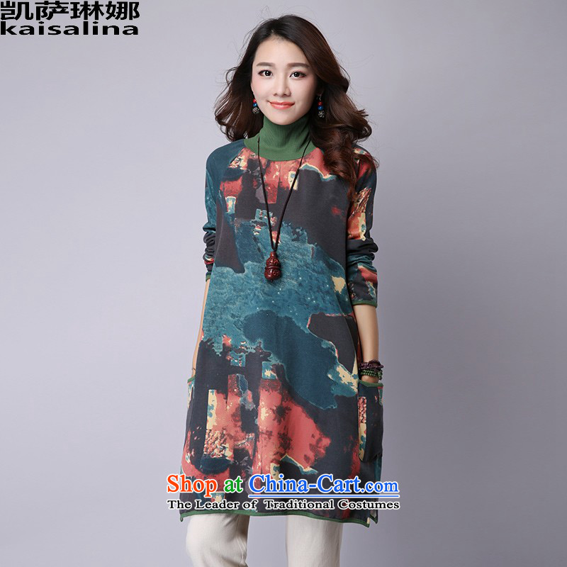 Chessa Catarina 2015 autumn and winter new Korean version of larger female relaxd dress 9905 Map Color XXL