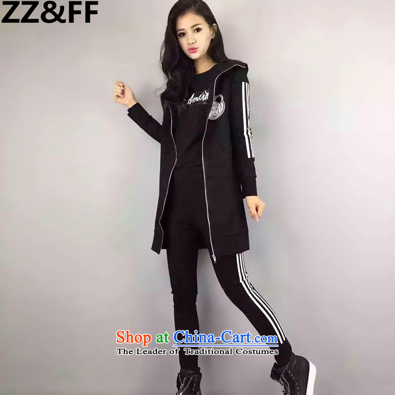 ?The European station 2015 Zz_ff autumn and winter large female thick mm jacket coat two kits leisure sports wear black?XXXXXL