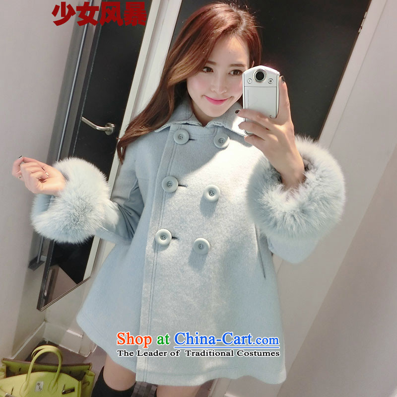  2015 Autumn and Winter Storm girls new gross coats thickened about ladies casual warm jacket material? Korean citizenry Sau San light blue , L, girls storms (shaonvfengbao) , , , shopping on the Internet