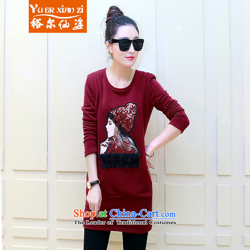 Yu-Sin-to increase women's code 2015 Korean relaxd and autumn and winter plus pack Lint-free thick solid fat mm video thin shirt long-sleeved T-shirt female wine red?4XL?recommends that you 160-180 catty