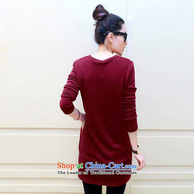 Yu-Sin-to increase women's code 2015 Korean relaxd and autumn and winter plus pack Lint-free thick solid fat mm video thin shirt long-sleeved T-shirt female wine red 4XL recommends that you, Carol, 160-180 (yuerxianzi cents) , , , shopping on the Internet