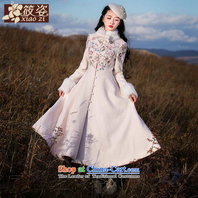 Gigi Lai Siu sentimentally attached to the?2015 autumn and winter new rabbit hair retro embroidered long wool? long coats women coats rice flour?M pre-sale 35 days_