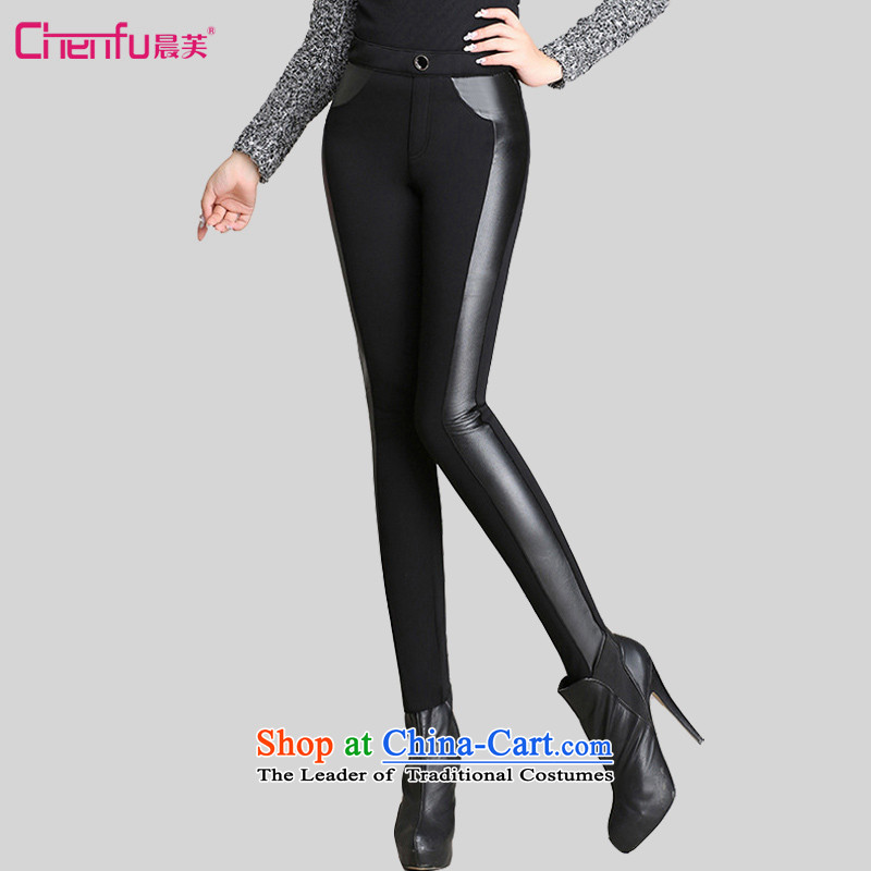 Morning to 2015 winter new Korean version of large numbers of ladies pants, forming the basis of the lint-free thick Sleek and versatile stitching castor trousers gold lint-free warm black trousers3XL_ recommendations 165-180 catties_