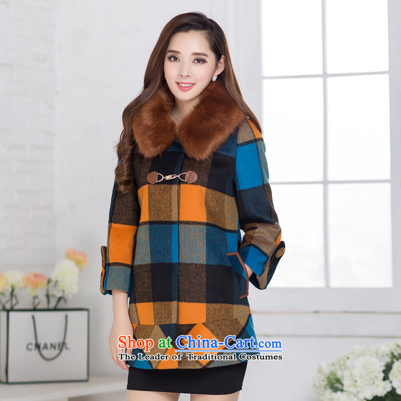 2015 Autumn and winter new larger female Korean to xl cashmere overcoat thick MM THIN thick sister Sau San video gross coats jacket female thick? blue?2XL